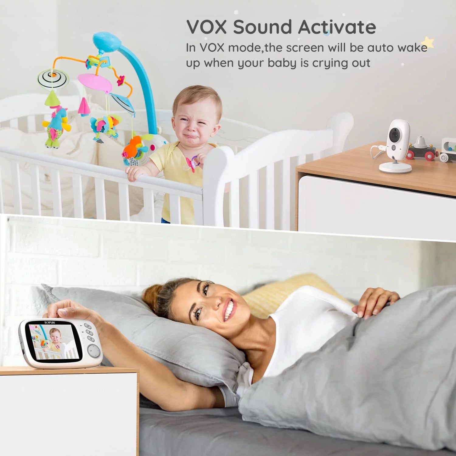 Baby Monitor with Camera and Audio, No Wifi, VOX Mode, Night Vision, 3.2'' HD Screen, Two-Way Audio, Baby Camera