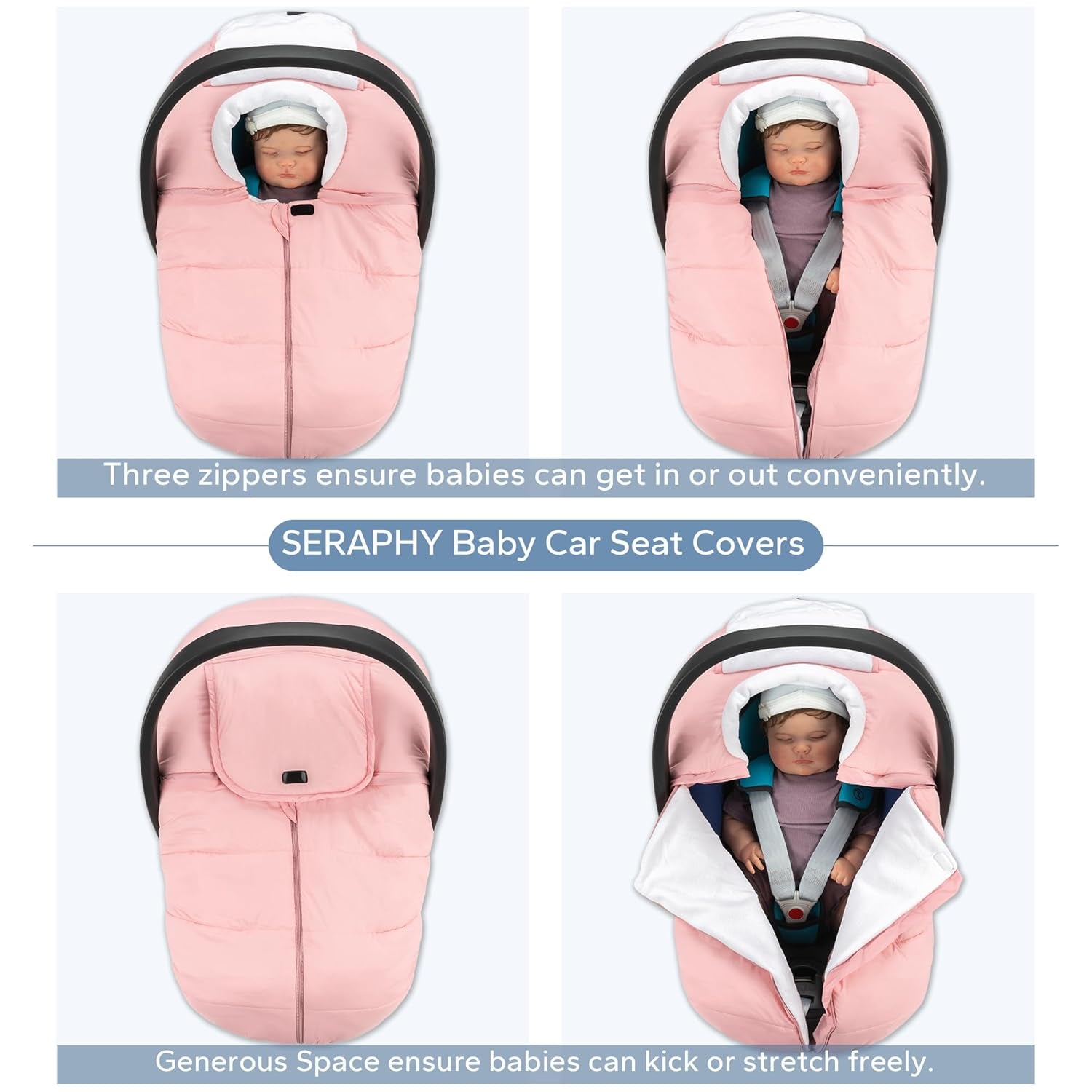 Car Seat Covers for Babies, Winter Baby Car Seat Covers, Universal Carseat Covers Canopies for Boys and Girls, Warm Infant Car Seat Covers -Pink