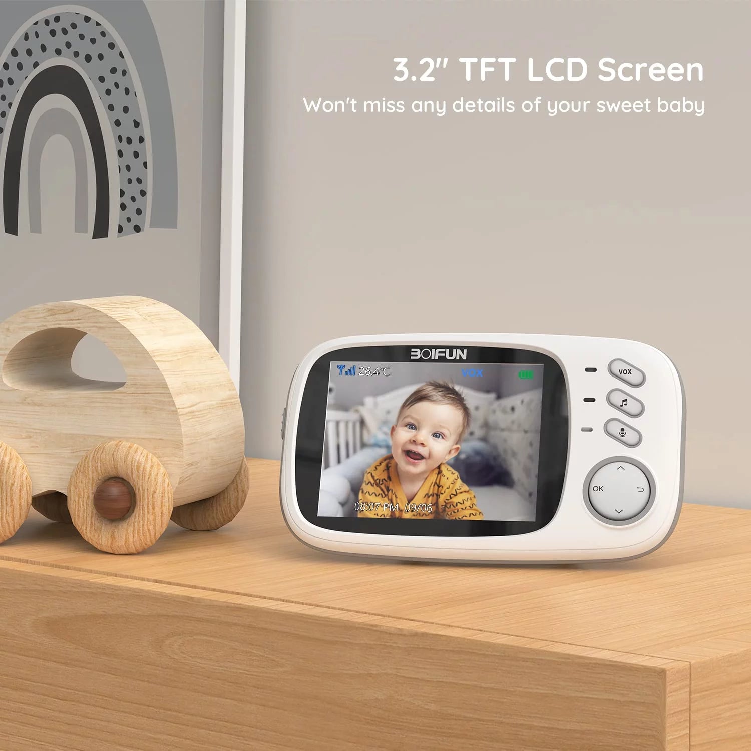 Baby Monitor with Camera and Audio, No Wifi, VOX Mode, Night Vision, 3.2'' HD Screen, Two-Way Audio, Baby Camera